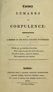 Cover of: Cursory remarks on corpulence