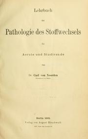 Cover of: Lehrbuch der Pathologie des Stoffwechsels: für Aerzte und Studirende