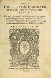 Cover of: Della institvtione morale by Alessandro Piccolomini