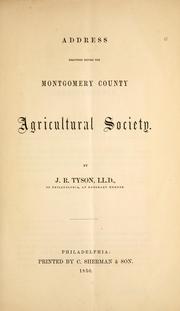 Cover of: Address delivered before the Montgomery County Agricultural Society