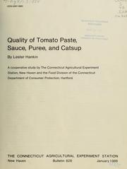 Cover of: Quality of tomato paste, sauce, puree, and catsup
