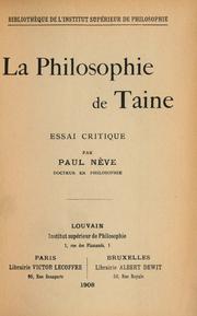 Cover of: La philosophie de Taine