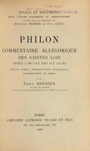 Cover of: Philon: Commentaire allégorique des saintes lois ...