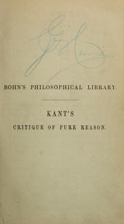 Cover of: Critique of pure reason