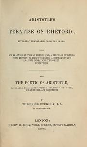 Cover of: Aristotle's treatise on rhetoric by literally translated; with Hobbes' analysis, examination questions and an appendix containing the Greek definitions