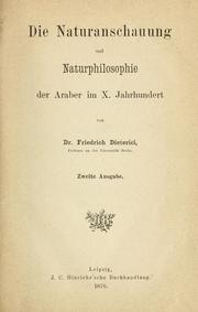 Cover of: Die naturanschauung und naturphilosophie der Araber im x. jahrhundert
