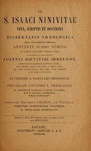 Cover of: De S. Isaaci Ninivitae vita, scriptis et doctrina