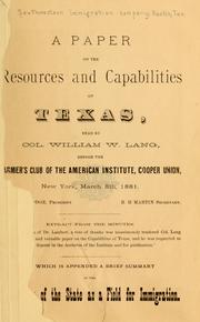 A paper on the resources and capabilities of Texas by South-western immigration company, Austin, Tex. [from old catalog]