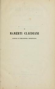 Cover of: De Mammerti Claudiani scriptis et philosophia