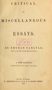 Cover of: Critical and miscellaneous essays