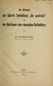 Cover of: Der Adressat der schrift Tertullians "De Pudicita": und der verfasser des römischen Bussediktes