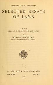Cover of: Selected essays of Lamb