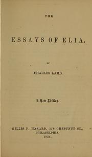 Cover of: The essays of Elia... by Charles Lamb