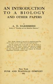 Cover of: An introduction to a biology by A. D. Darbishire, A. D. Darbishire