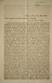 Cover of: To the senators and representatives in Congress, from the state of Texas