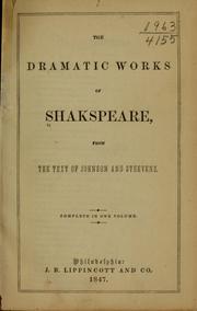 Cover of: The Dramatic Works of Shakspeare by 