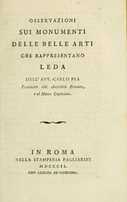 Cover of: Osservazioni sui monumenti delle belle arti che rappresentano Leda by Carlo Fèa