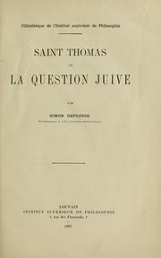 Cover of: Saint Thomas et la question juive by Deploige, Simon