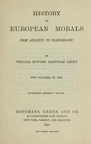 Cover of: History of European Morals from Augustus to Charlemagne