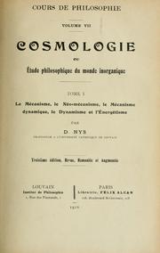 Cosmologie, ou, Étude philosophieque du monde inorganique ... by Nys, Désiré, 1859-1927