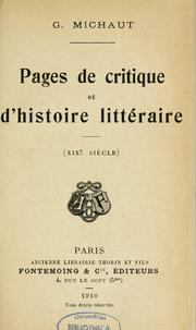 Cover of: Pages de critique et d'histoire littéraire: XIXe siècle