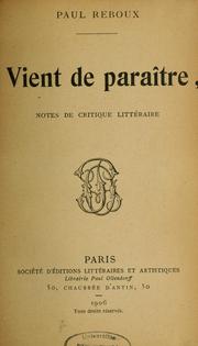 Cover of: "Vient de paraître" by Reboux, Paul
