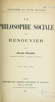 Cover of: La Philosophie sociale de Renouvier