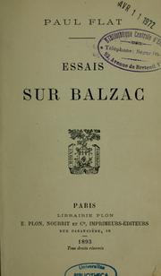 Cover of: Essais sur Balzac by Paul Flat