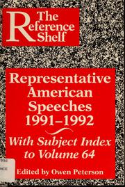 Cover of: Representative American speeches, 1991-1992 | Owen Peterson