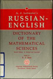 Cover of: A.J. Lohwater's Russian-English dictionary of the mathematical sciences