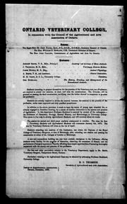 Ontario Veterinary College in connection with the Council of the Agricultural and Arts Association of Ontario by Ontario Veterinary College