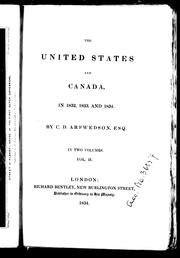 Cover of: The United States and Canada in 1832, 1833, and 1834