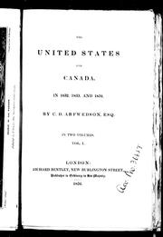 Cover of: The United States and Canada in 1832, 1833, and 1834