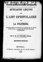 Cover of: Quelques leçons sur l'art épistolaire et la politesse by P. D. de Villers