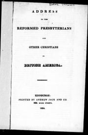 Cover of: Address to the reformed Presbyterians and other Christians in British America