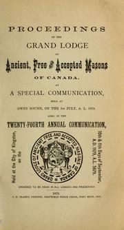 Cover of: Proceedings : Grand Lodge, A.F. & A.M. of Canada in the Province of Ontario. --