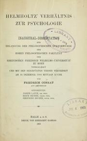 Cover of: Helmholtz' Verhältnis zur Psychologie by Friedrich Conrat