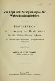 Cover of: Zur Logik und Naturphilosophie der Wahrscheinlichkeitslehre by Othmar Hugo Sterzinger