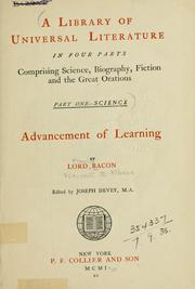 Cover of: Advancement of learning