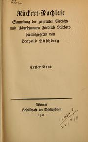 Cover of: Nachlese by Friedrich Rückert