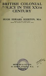 Cover of: British colonial policy in the 20th century by Egerton, Hugh Edward