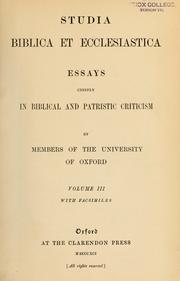 Cover of: Studia Biblica et ecclesiastica by by members of the University of Oxford