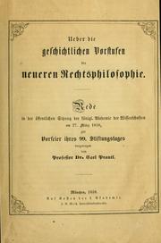 Cover of: Ueber die geschichtlichen Vorstufen der neueren Rechtsphilosophie by Carl Prantl