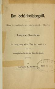 Cover of: Der Schönheitsbegriff: eine ästhetisch-psychologische Studie