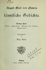 Cover of: Sämtliche Werke by August von Platen