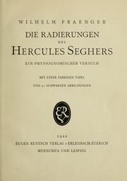 Cover of: Die Radierungen des Hercules Seghers by Wilhelm Fraenger