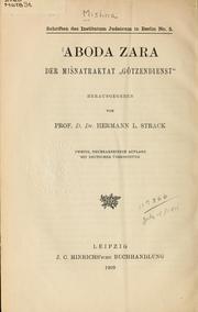 Cover of: 'Aboda Zara der Mišnatraktat "Götzendienst" by Strack, Hermann Leberecht