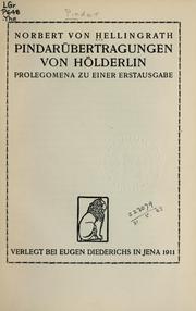 Cover of: Pindarübertragungen von Hölderlin: Prolegomena zu einer Erstausgabe