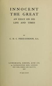 Cover of: Innocent the Great, an essay on his life and times