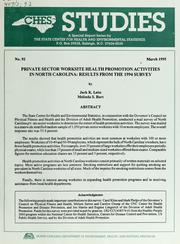 Cover of: Private sector worksite health promotion activities in North Carolina: results from the 1994 survey